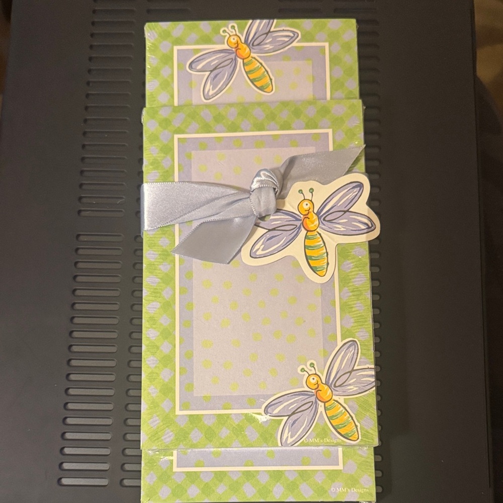 Green and Yellow Dragonfly Notepad with Ribbon (Magentic for fridge)